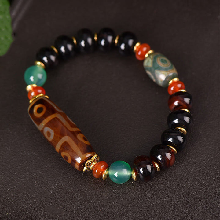 Buddha Stones Tibetan Natural Nine-Eye Dzi Bead Three-eyed Dzi Bead Protection Bracelet