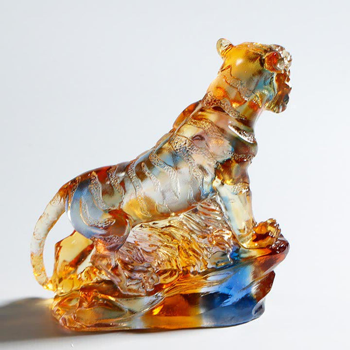 Handmade Liuli Crystal Tiger Art Piece Protection Home Decoration