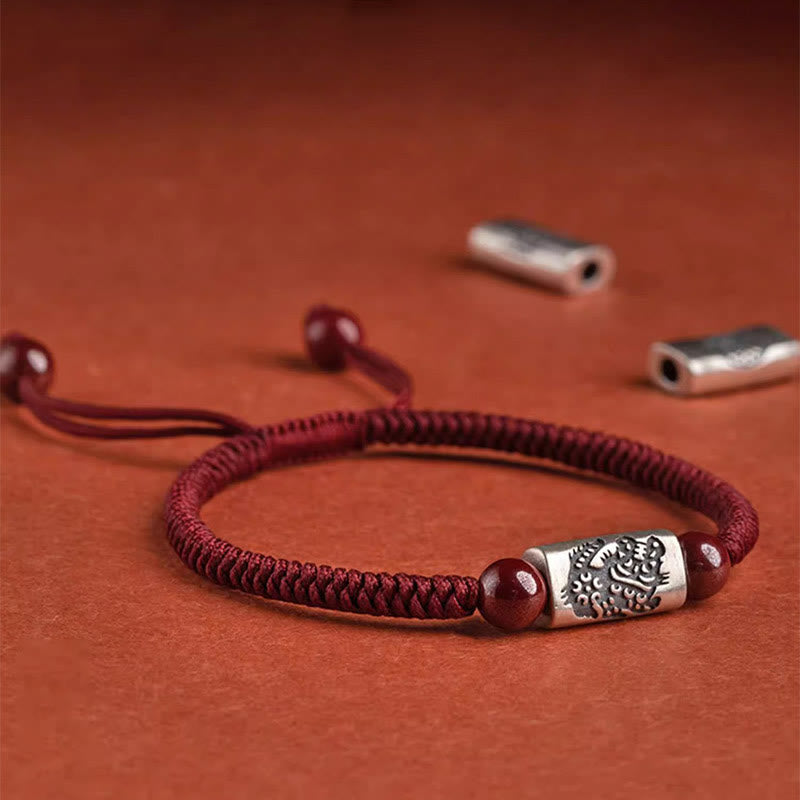 Buddha Stones 925 Sterling Silver 12 Chinese Zodiac Cinnabar String Bracelet