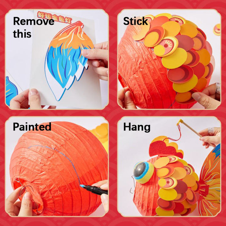 Buddha Stones DIY Good Luck Koi Fish Paper Lantern Lamp Mid-Autumn Festival Child Kids Lantern Decoration