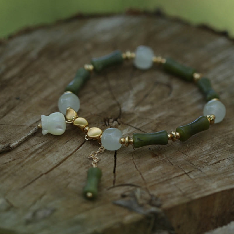 Buddha Stones Green Bamboo Jade Lily of the Valley Wealth Bracelet