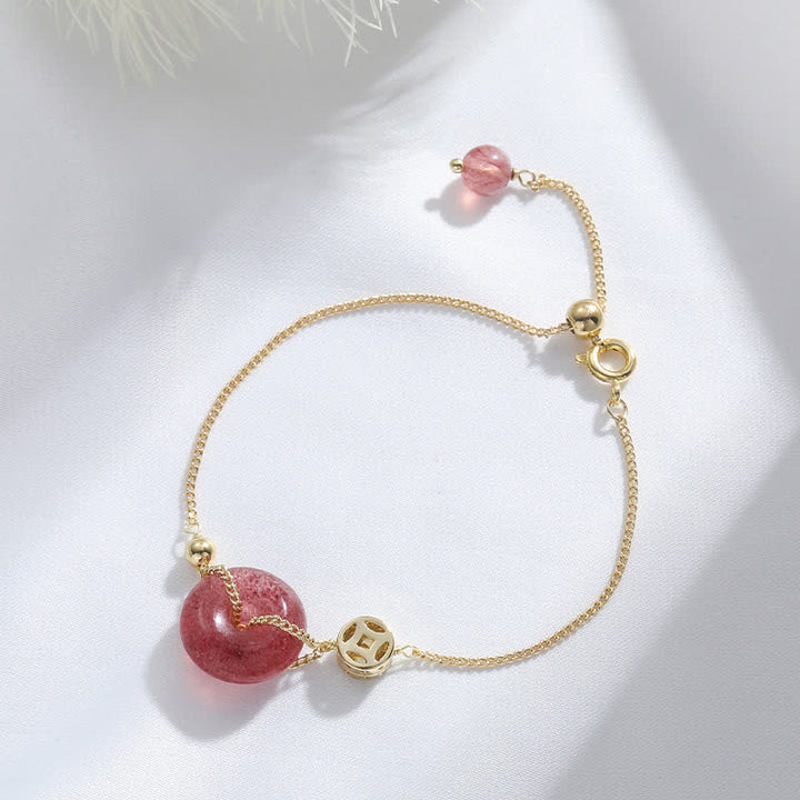 Strawberry Quartz Peace Buckle Coin Love Bracelet