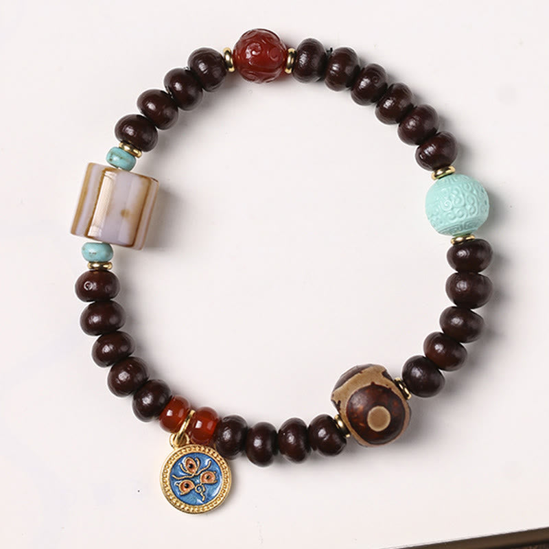 Buddha Stones Natural Tibet Purple Bodhi Seed Dzi Bead God of Wealth Wisdom Bracelet