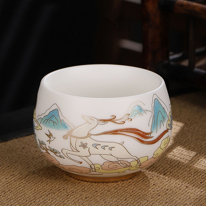 Buddha Stones Dragon Cicada Bamboo Deer Crane Lotus Plum Flower Ceramic Teacup Kung Fu Tea Cup Bowl 185ml