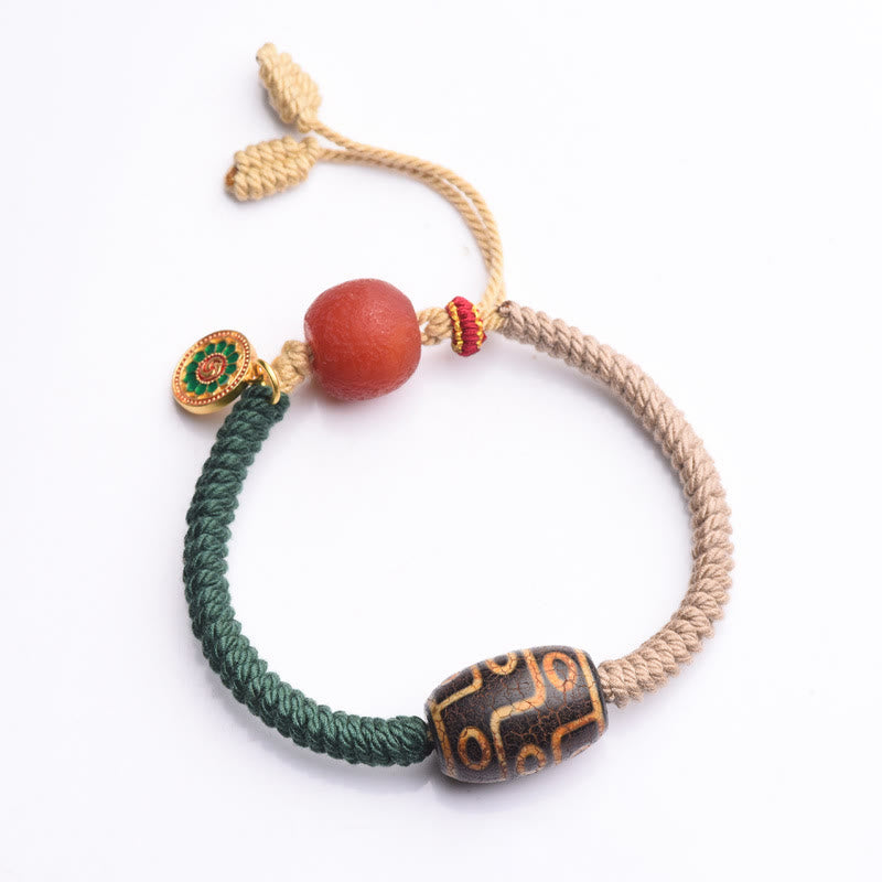 Buddha Stones Handmade Tibetan Nine-Eye Dzi Bead Wealth Rope Bracelet