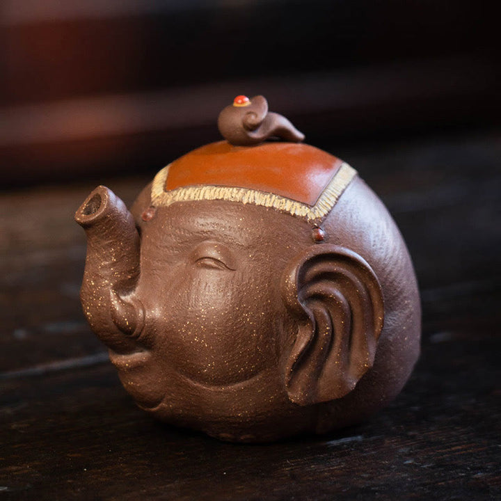 Cute Elephant Auspicious Clouds Purple Clay Ceramic Teapot