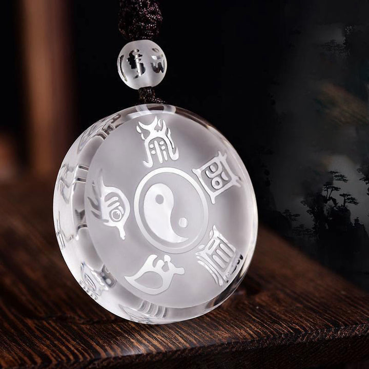 Buddha Stones Taoism Five Sacred Mountains Yin Yang Symbol Liuli Crystal Balance Necklace Pendant Key Chain