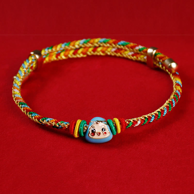 Buddha Stones Colorful Rope Zongzi Pattern Fu Character Luck Handmade Bracelet