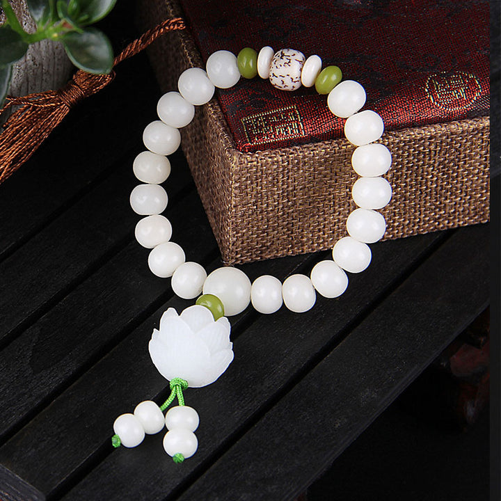 Buddha Stones Lotus Natural White Bodhi Seed Luck Bracelet