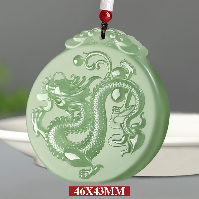 Buddha Stones Chinese Zodiac Dragon Jade Luck Necklace String Pendant