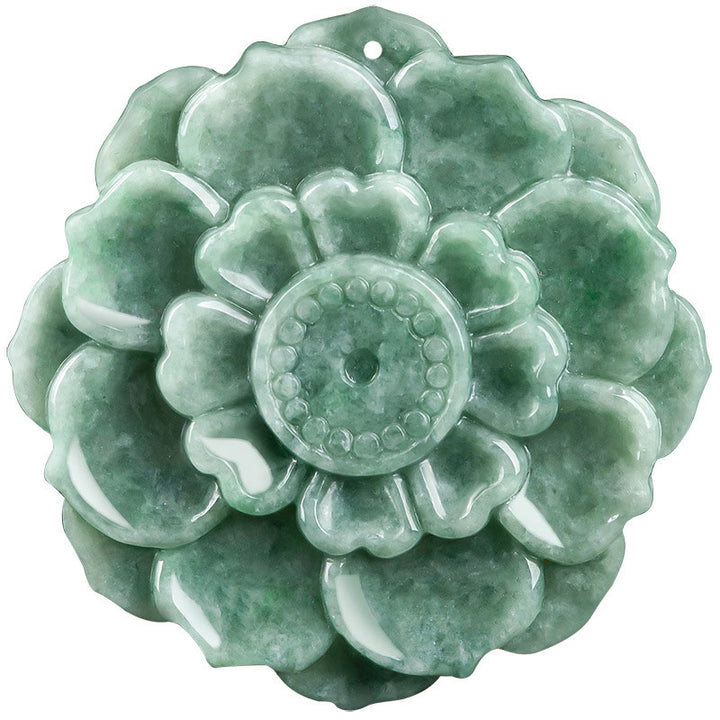 Buddha Stones Lotus Pattern Jade Luck Prosperity Necklace Pendant