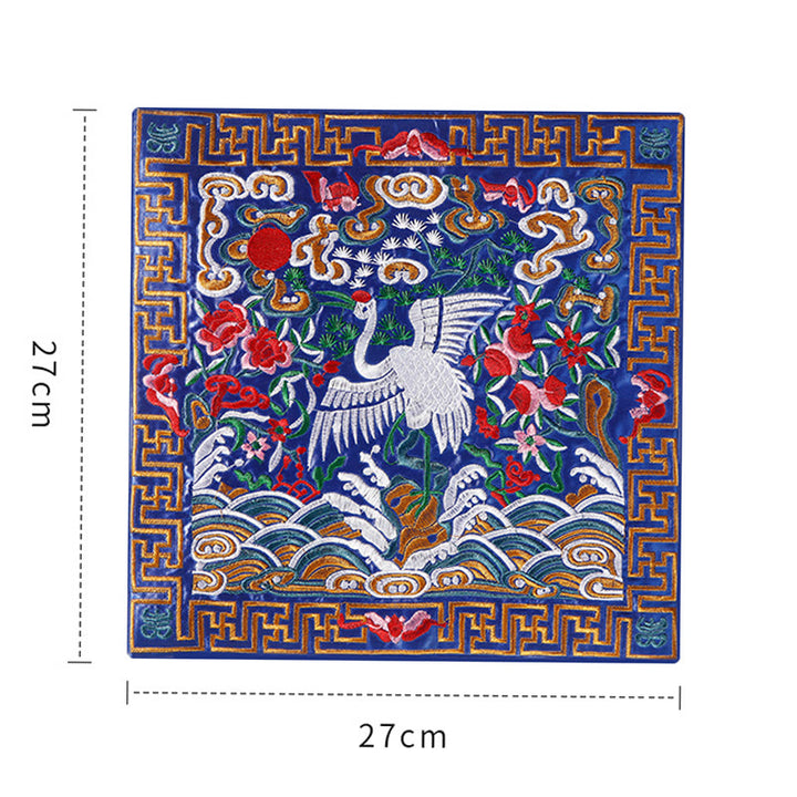 Buddha Stones Crane Phoenix Dragon Kirin Embroidered Cup Mat Pad Tea Cup Coaster Square Kung Fu Tea Mat