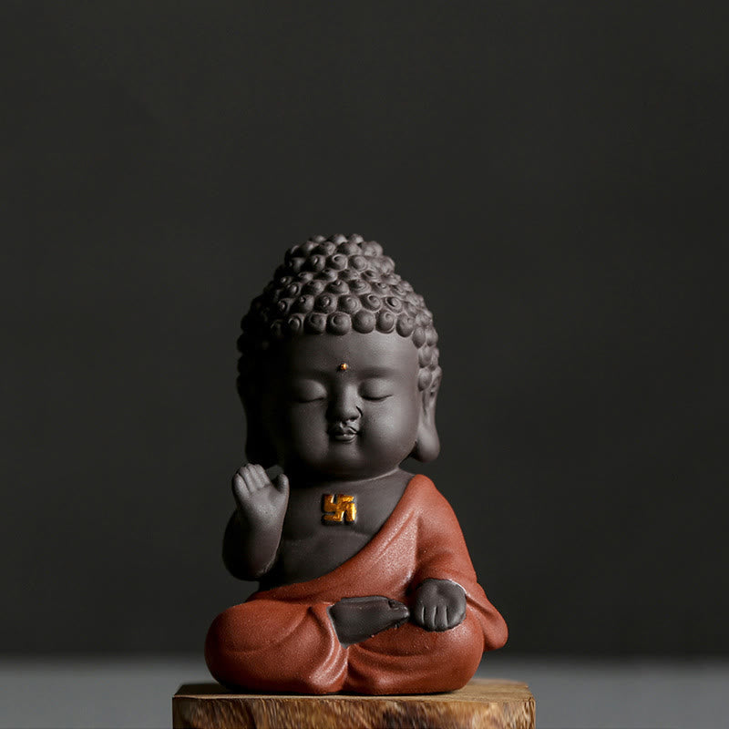 Buddha Stones Small Buddha Serenity Purple Clay Home Desk Decoration