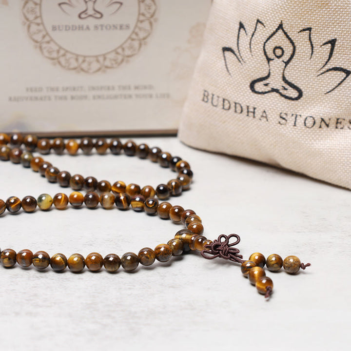 Buddha Stones Tibetan 108 Natural Tiger Eye Gemstone Beads Prayer Mala Bracelet Necklace