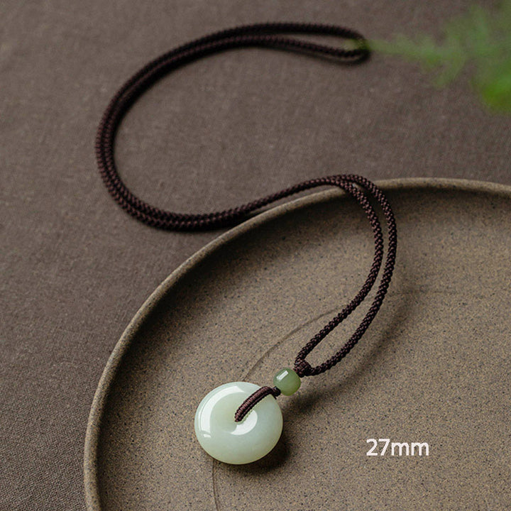 Natural Round Jade Peace Buckle Luck Prosperity Necklace Pendant