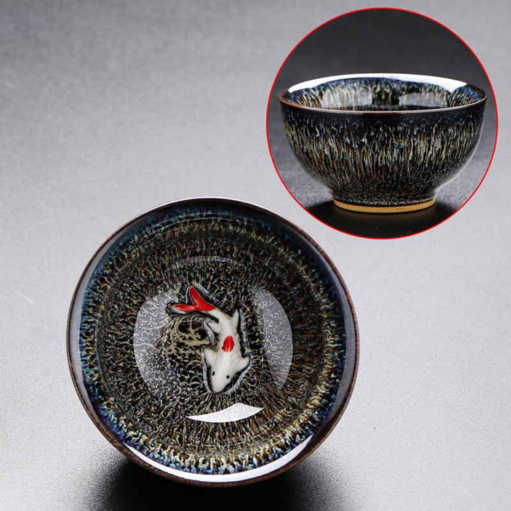 Buddha Stones Small Koi Fish Kiln Change Chinese Jianzhan Ceramic Teacup Kung Fu Tea Cup 60ml