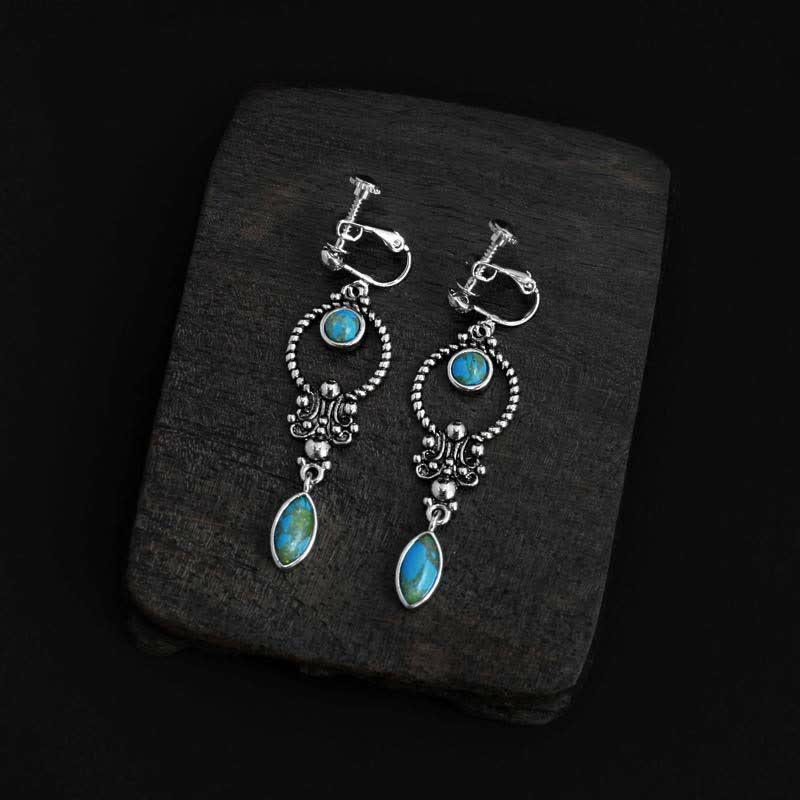 925 Sterling Silver Vintage Turquoise Waterdrop Pattern Balance Drop Dangle Earrings