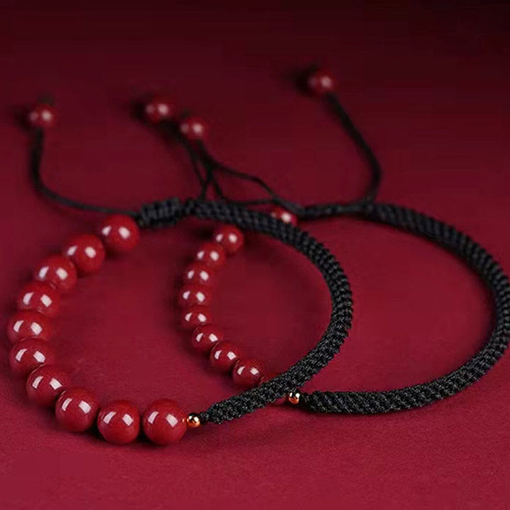 Buddha Stones Natural Cinnabar King Kong Knot Blessing String Bracelet