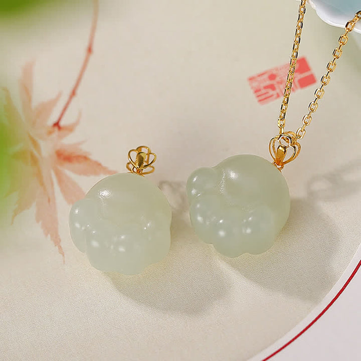 925 Sterling Silver Hetian White Jade Cute Cat Paw Luck Necklace Pendant