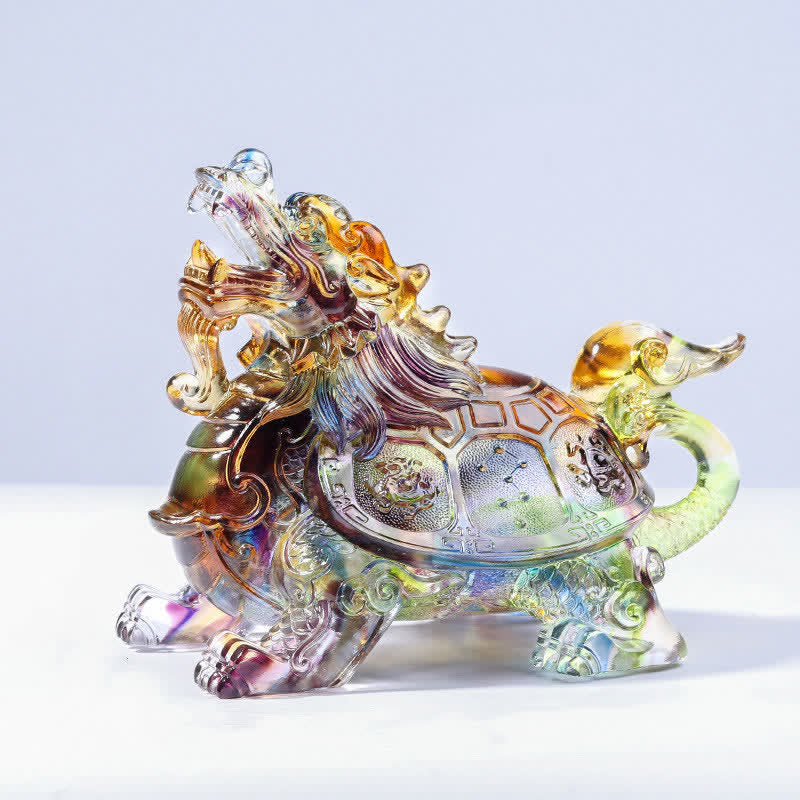 Feng Shui Dragon Turtle Handmade Liuli Crystal Art Piece Home Office Decoration