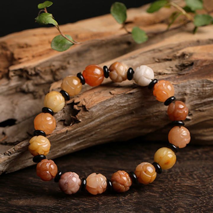 Golden Silk Jade Lotus Wealth Luck Bracelet