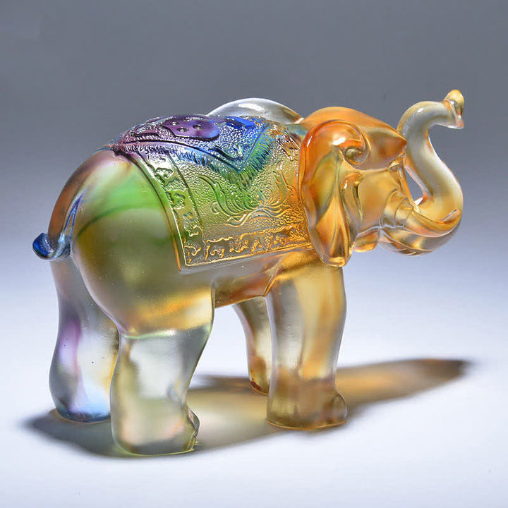 Handmade Liuli Crystal Elephant Art Piece Wisdom Wealth Home Decoration