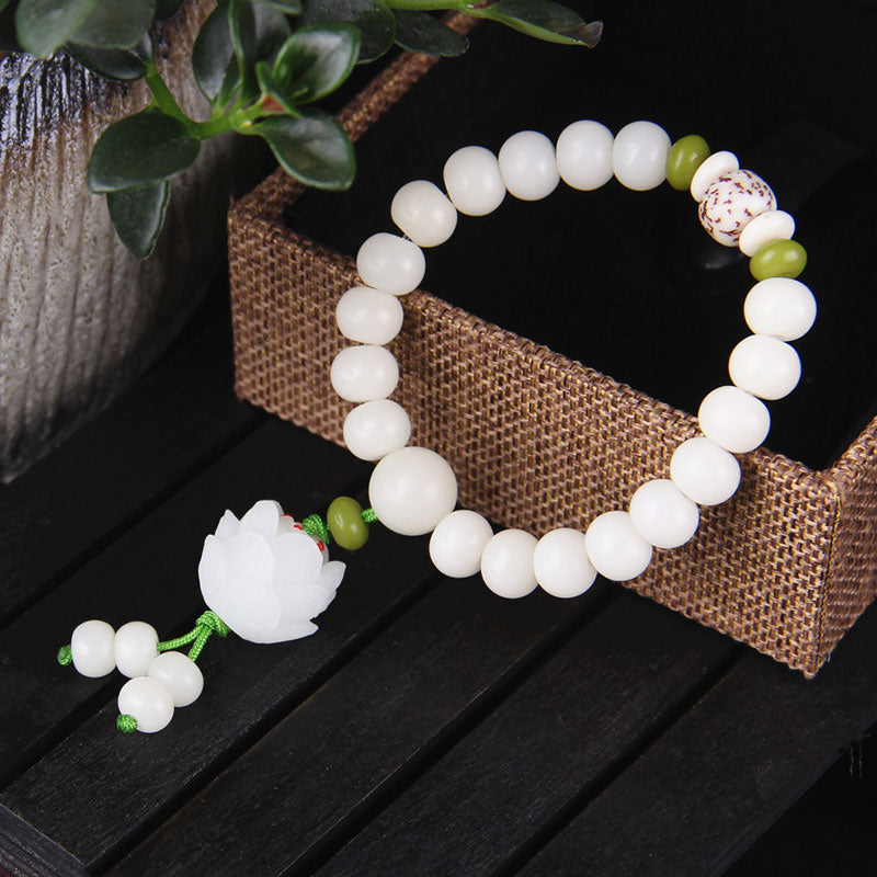 Buddha Stones Lotus Natural White Bodhi Seed Luck Bracelet