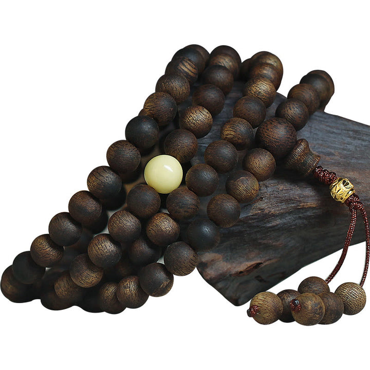 Buddha Stones 999 Gold Tarakan 108 Mala Beads Agarwood Amber Ward Off Evil Spirits Bracelet