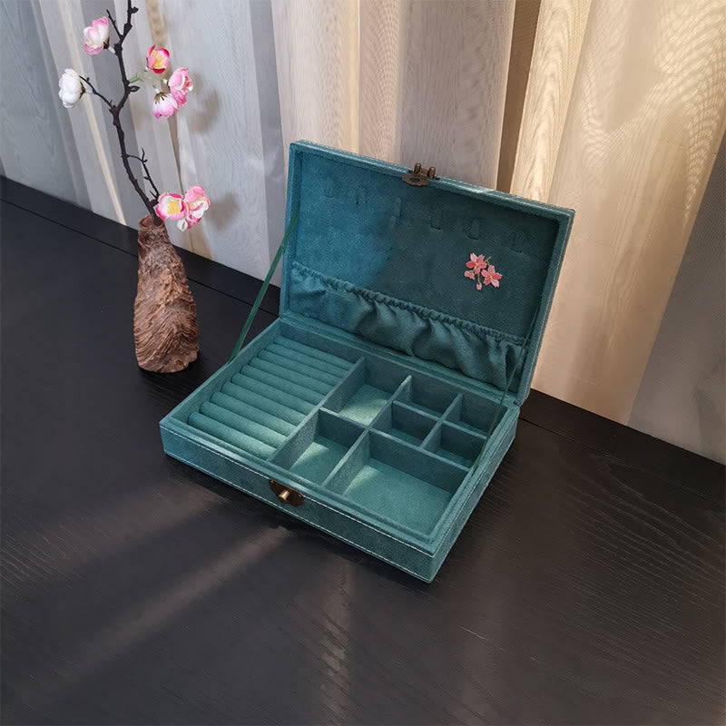 Buddha Stones Flowers Dragonfly Jewelry Box Organizer Single Layer Jewelry Storage Box Flannel Box