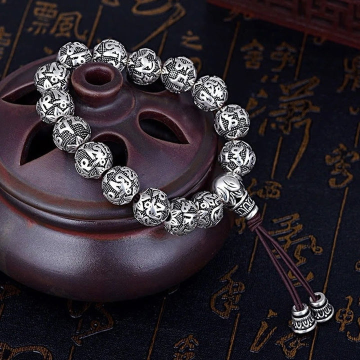 Buddha Stones Tibetan Om Mani Padme Hum Carved Alloy Beads Amulet Bracelet