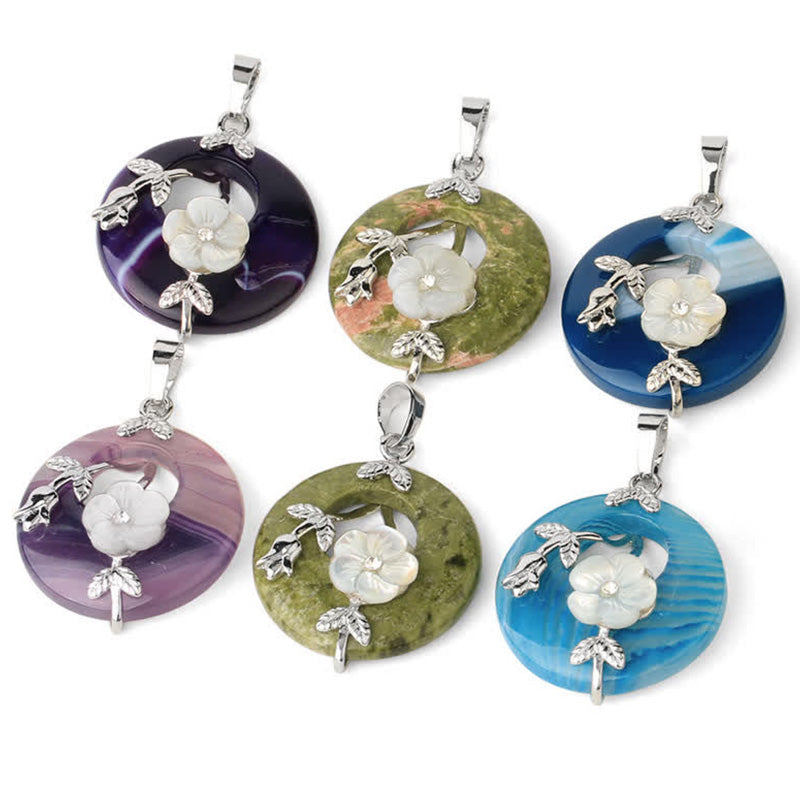 Buddha Stones Various Crystal Amethyst Green Aventurine Flower Healing Necklace Pendant