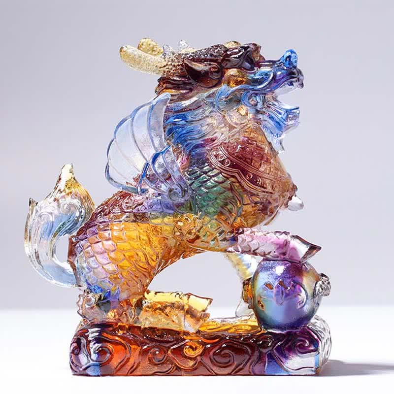 Feng Shui Kirin Handmade Liuli Crystal Art Piece Fortune Home Office Decoration