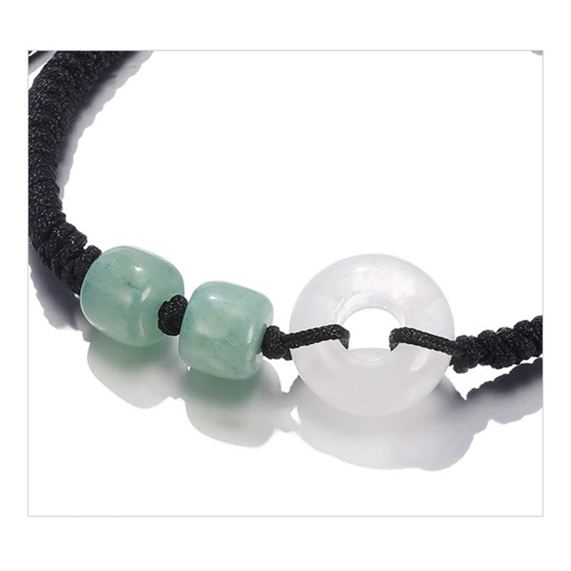 Buddha Stones 2Pcs Green Aventurine White Jade Peace Buckle Luck Braided Couple Bracelet