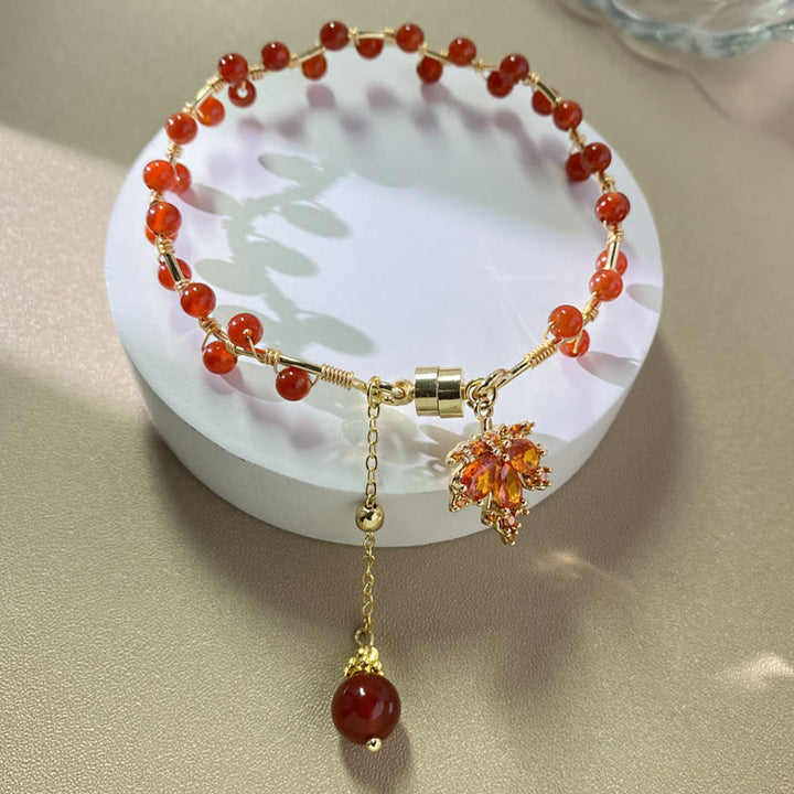 Buddha Stones Red Maple Leaf Luck Charm Bracelet