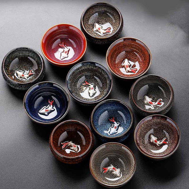 Buddha Stones Small Koi Fish Kiln Change Chinese Jianzhan Ceramic Teacup Kung Fu Tea Cup 60ml