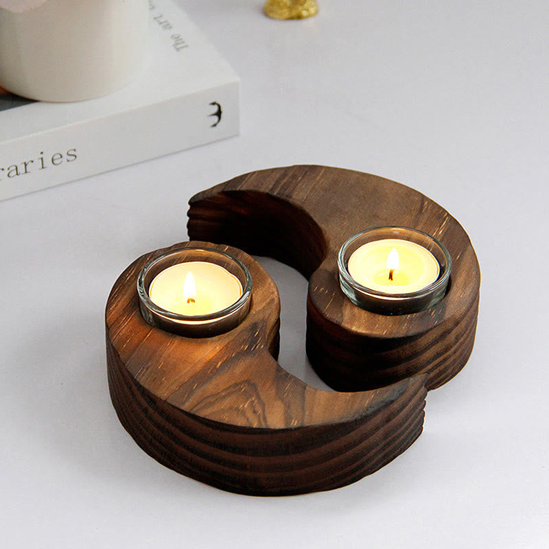 Yin Yang Wood Candle Holder Meditation Rituals Use Items