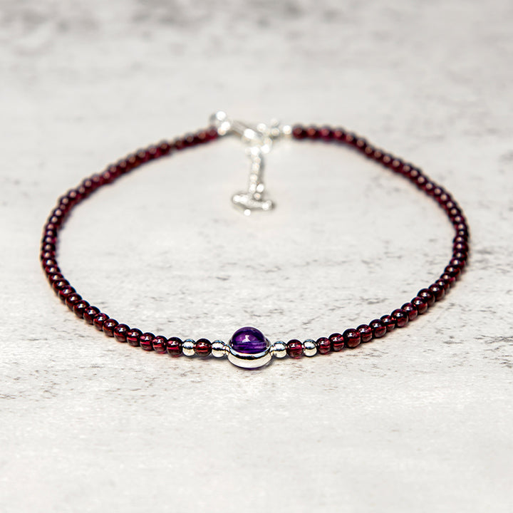 Buddha Stones Garnet Amethyst Purification Calm Anklet