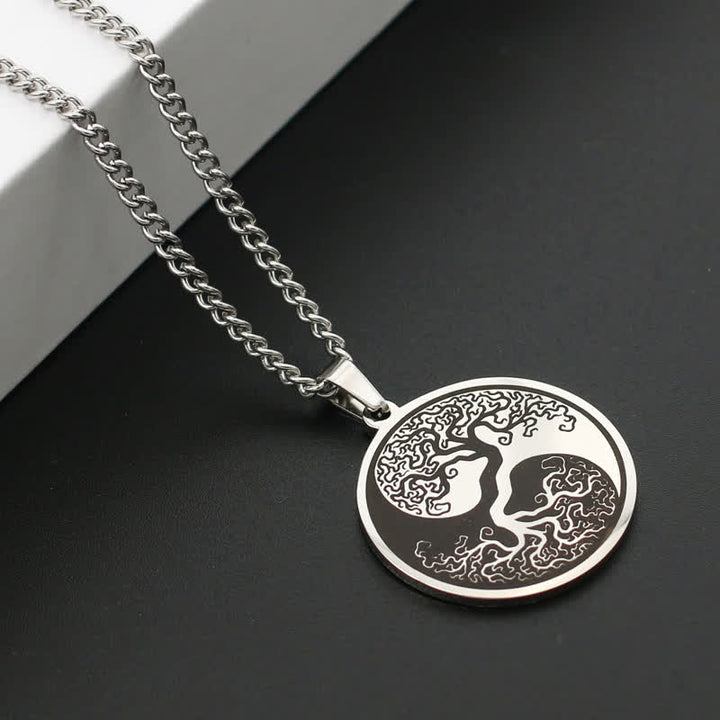 Buddha Stones The Tree of Life Titanium Steel Connection Necklace Pendant