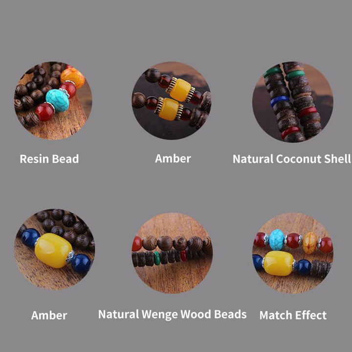 Buddha Stones Tibetan Wenge Wood Bodhi Seed Agate Elephant Protection Necklace Pendant