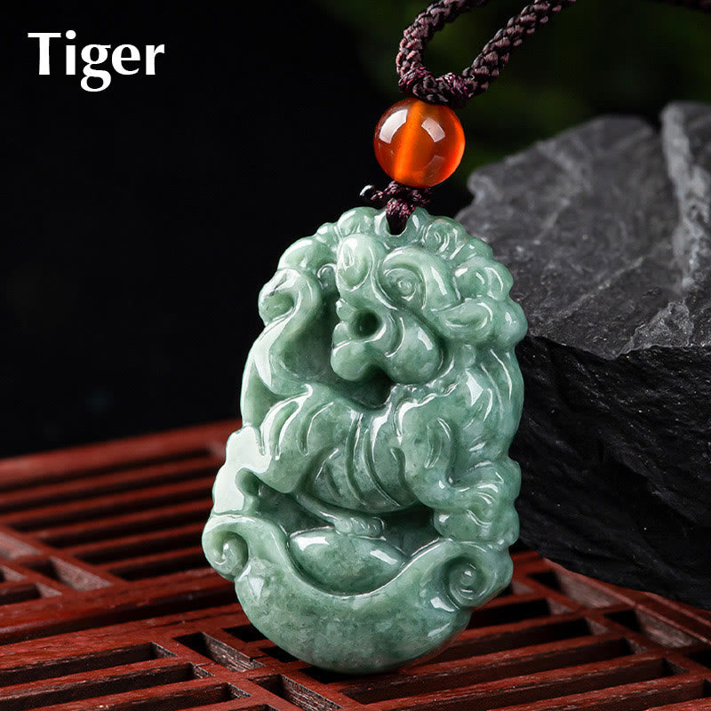 Buddha Stones Natural Jade 12 Chinese Zodiac Prosperity Necklace Pendant