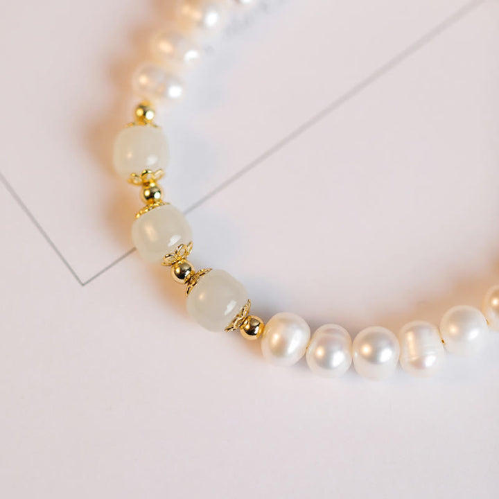 14K Gold Plated Natural Pearl Hetian Cyan Jade White Jade Sincerity Bead Chain Bracelet