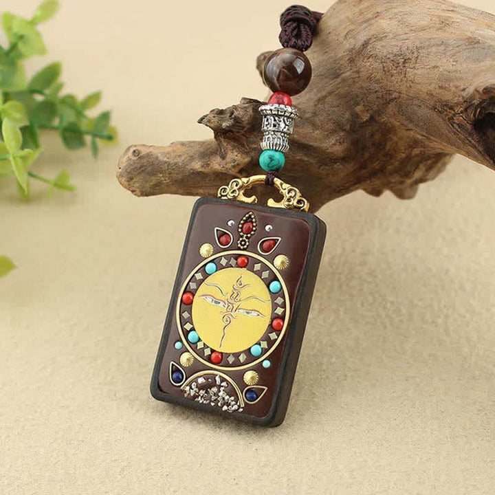 Buddha Stones Tibet God of Wealth Thangka Ebony Peace Necklace Pendant