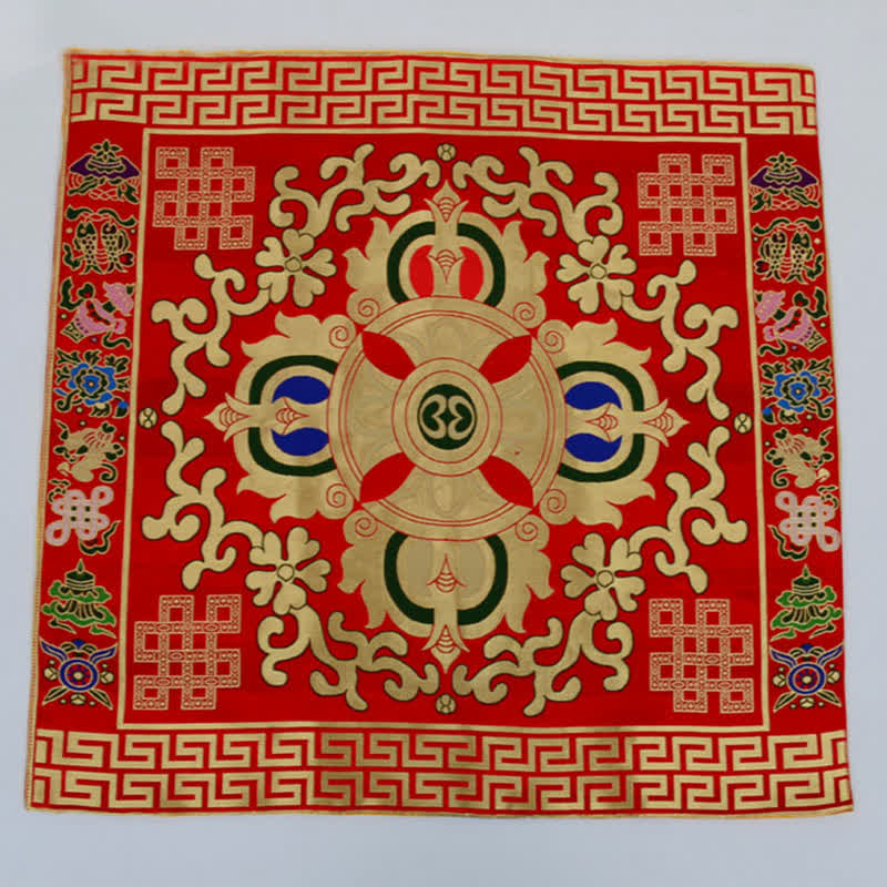 Flower Endless Knot Prayer Altar Mat Healing Meditation 8 Auspicious Symbols Mat Table Runner