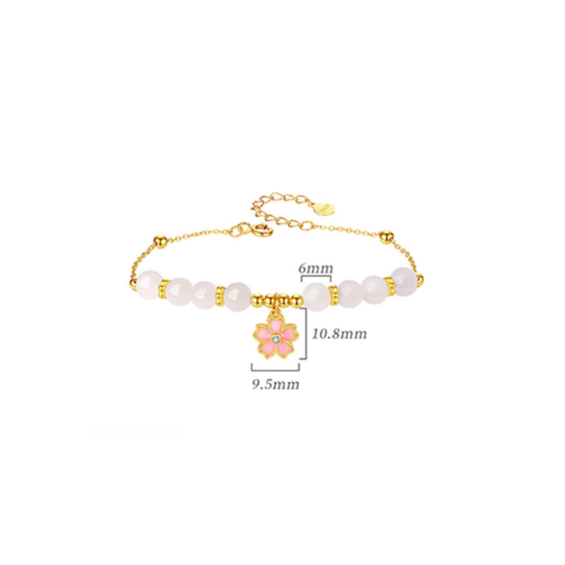 Buddha Stones 925 Sterling Silver Hetian White Jade Cherry Blossom Protection Bracelet