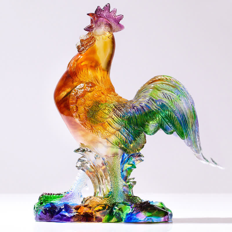 Handmade Liuli Crystal Rooster Art Piece Home Decoration