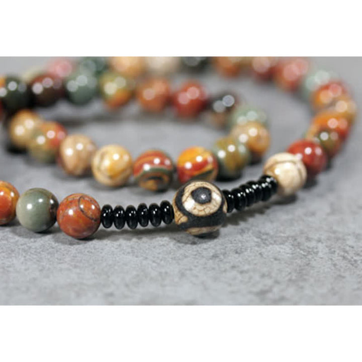 Tibetan Picture Jasper Dzi Bead Positive Protection Bracelet