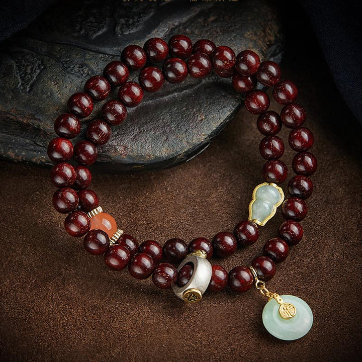 Buddha Stones Chinese Zodiac Natal Buddha Small Leaf Red Sandalwood Jade Red Agate PiXiu Sooth Bracelet