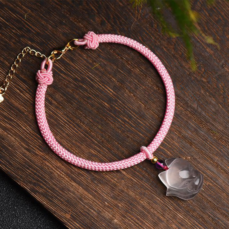 Lucky Pink Crystal Fox Love String Bracelet