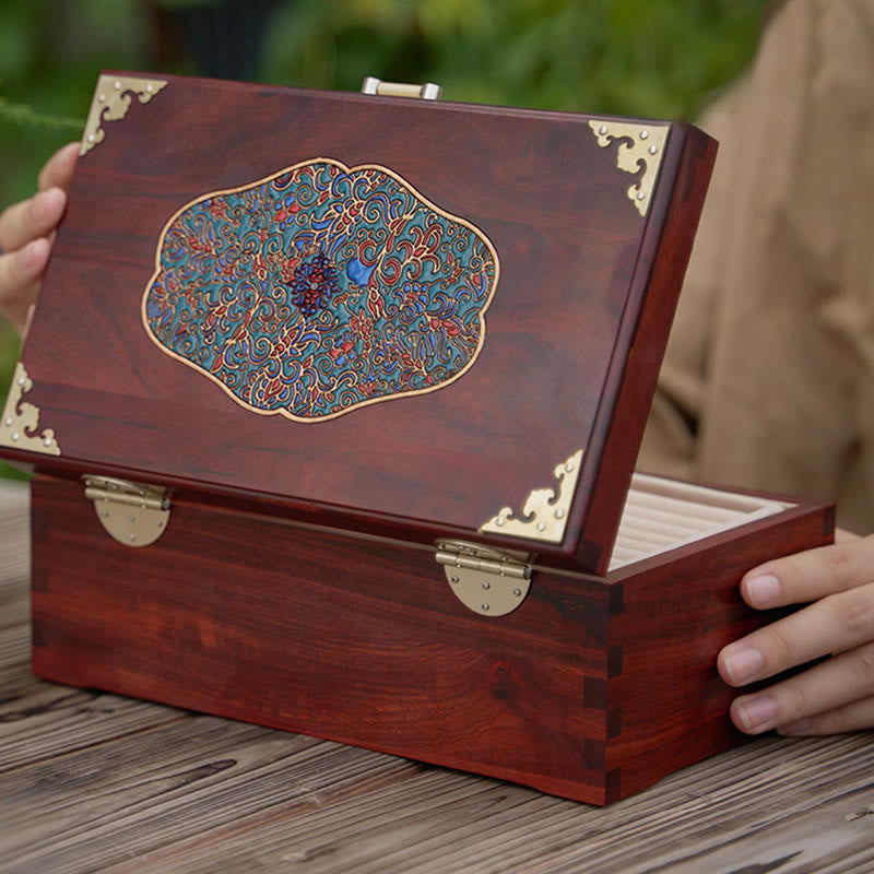 Antique Handmade Red Sandalwood Rosewood Jewelry Storage Box Lockable Solid Wood Gift Organizer Box