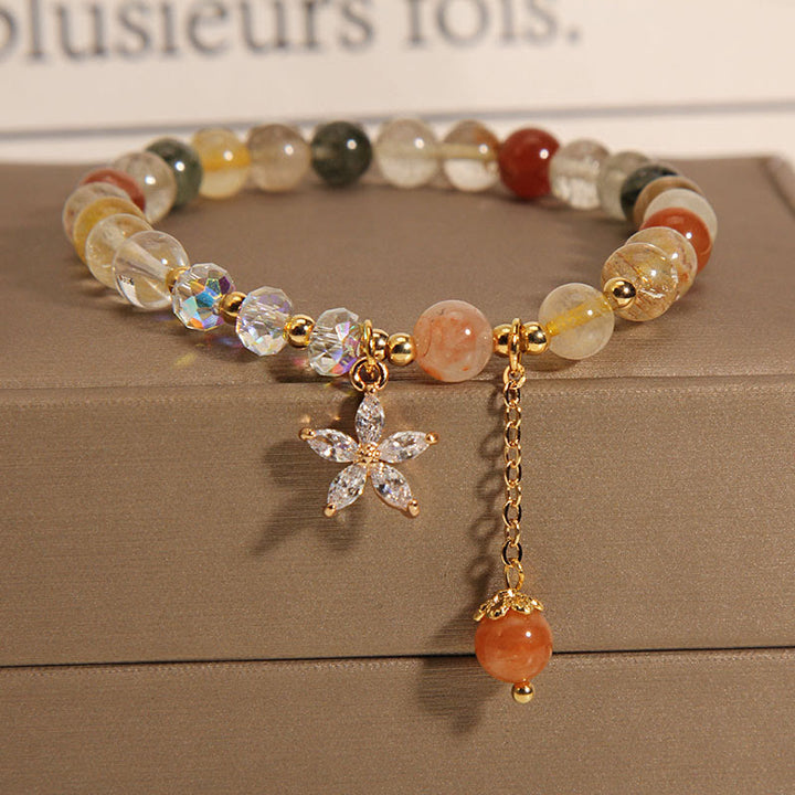 Buddha Stones Multicolored Rutilated Quartz Auspiciousness Zircon Flower Bracelet